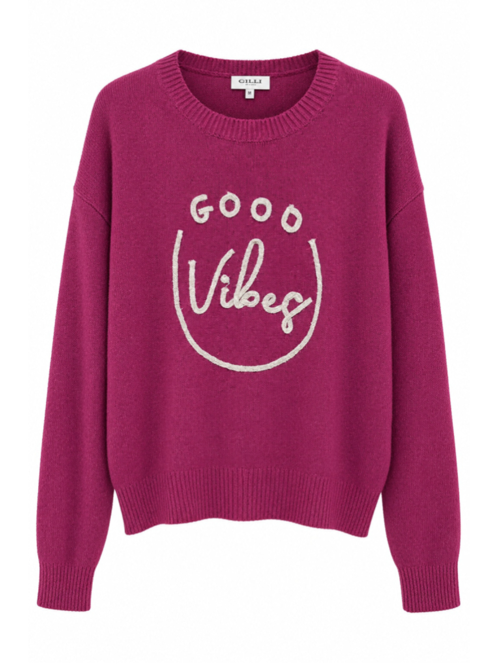 GILLI "Good Vibes" Burgundy KNIT Ribbed SWEATER Top Women's M Burgundy / Silver